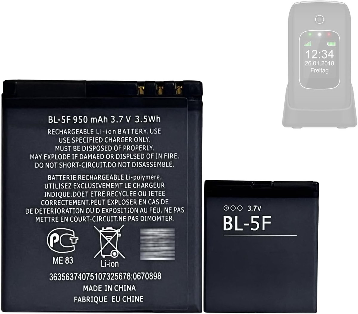 Vervangingsbatterij BL-5F - Compatibel met Bea-fon SL630, SL640 - 100% nieuw - Betrouwbare energievoorziening - ShopVlot