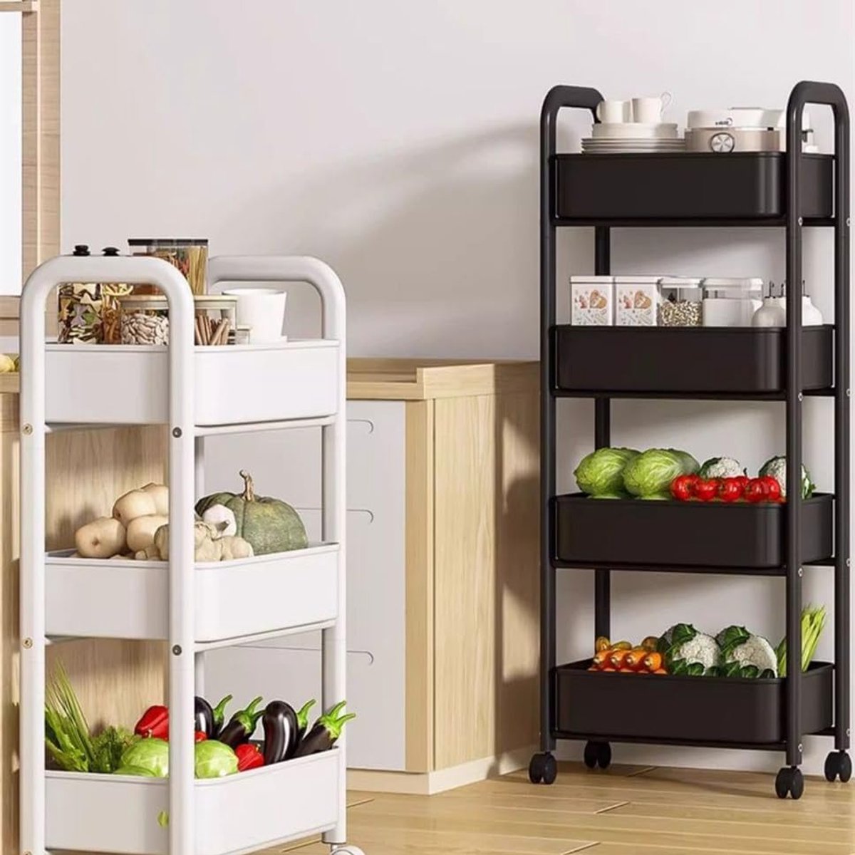 Drielaagse utiliteitswagen - koolstofstaal - wit - ideaal voor keuken en kantoor - ShopVlot