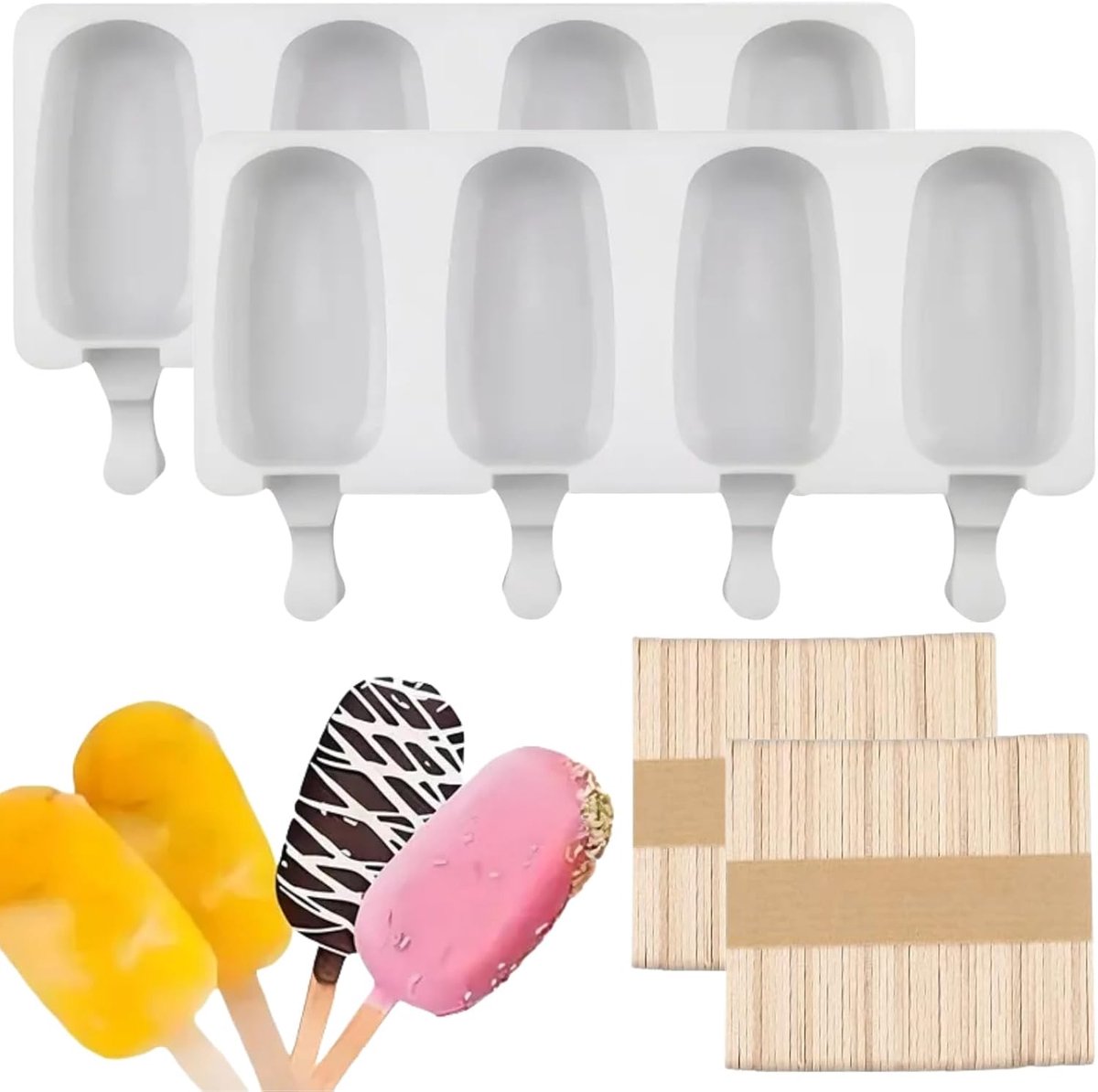 IJsblokjesvormen 102-delig - Silicone Mallen met 50 Stokken - Voor Zelfgemaakte Ijsjes - ShopVlot