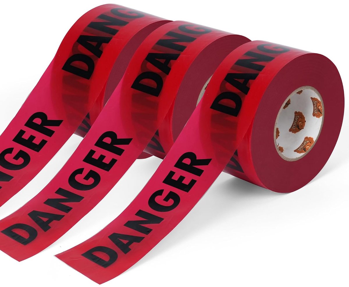 Waarschuwingslint 3-pack - 7,5 x 20,5 m - rood met zwarte print - zichtbaar in gevaarlijke gebieden - ShopVlot