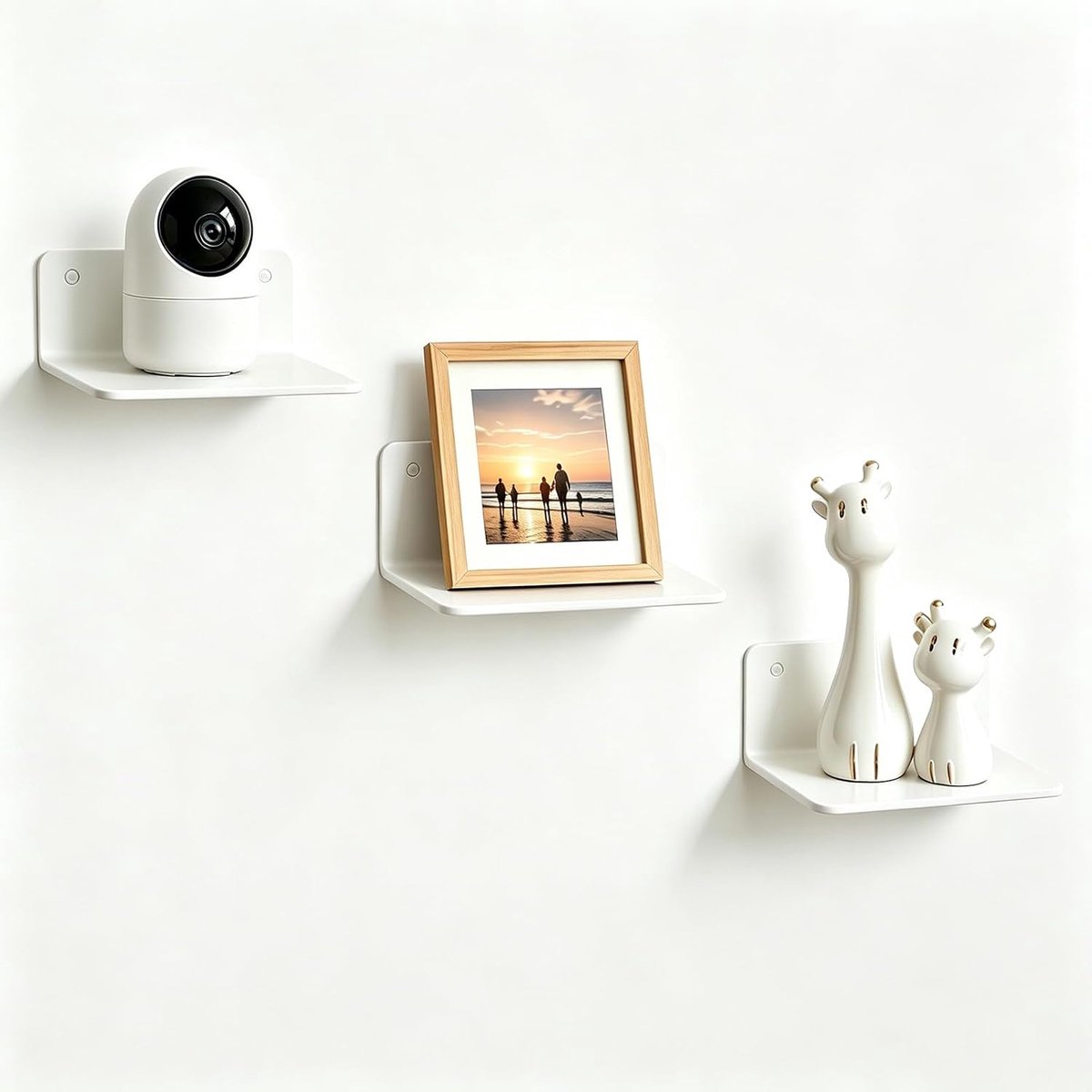 3 stuks kleine wandplanken, wit, 12,5 cm, wandrek, boren, zwevend rek met kabelgat, aan de muur gemonteerd, decoratief plakrek, wandplank voor woonkamer, slaapkamer, keuken, kantoor