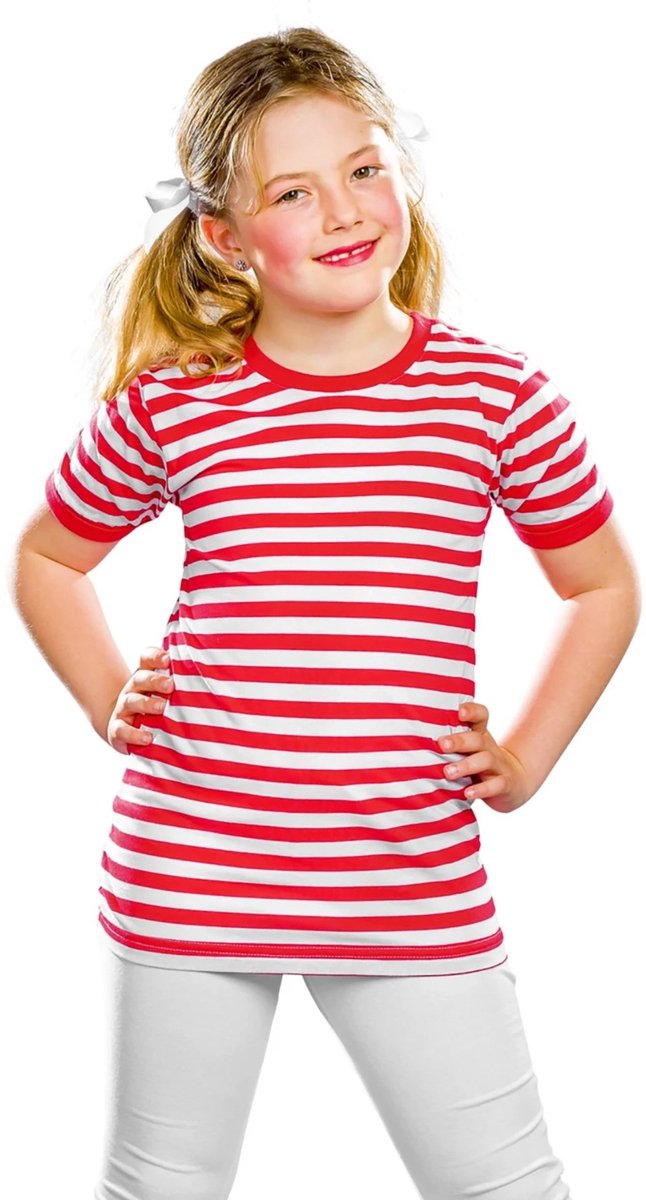 Gestreept Shirt Voor Kinderen Korte Mouw Rood-Wit