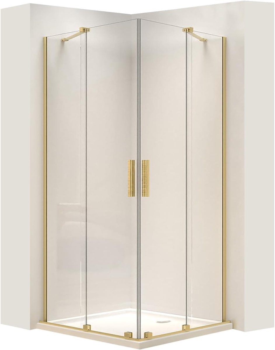 - Douchecabine Hoek Montana 80X100 Zonder Douchebak, Schuifdeuren Transparant Glas 6mm, Geborsteld Goud, 100X80X200cm