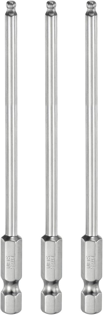 Set van 3 zeskantige schroevendraaierbits kogelkop 3 mm (H3.0) maat 1/4 inch zeskantschacht 100 mm (4 inch) lengte magnetische kogelkop staal S2 metrische bits
