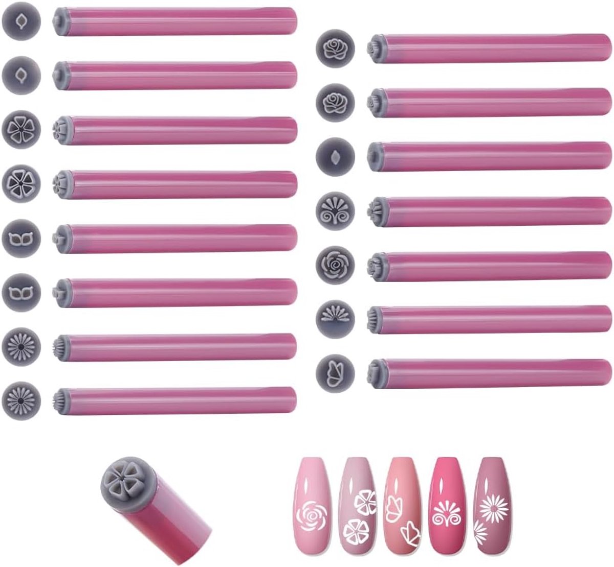 15 stuks 15 stijlen pennen nagelstempels pen plastic stempels voor nagelbloemen patroon puntjes gereedschap verschillende patronen DIY nageltekengereedschap voor vrouwen