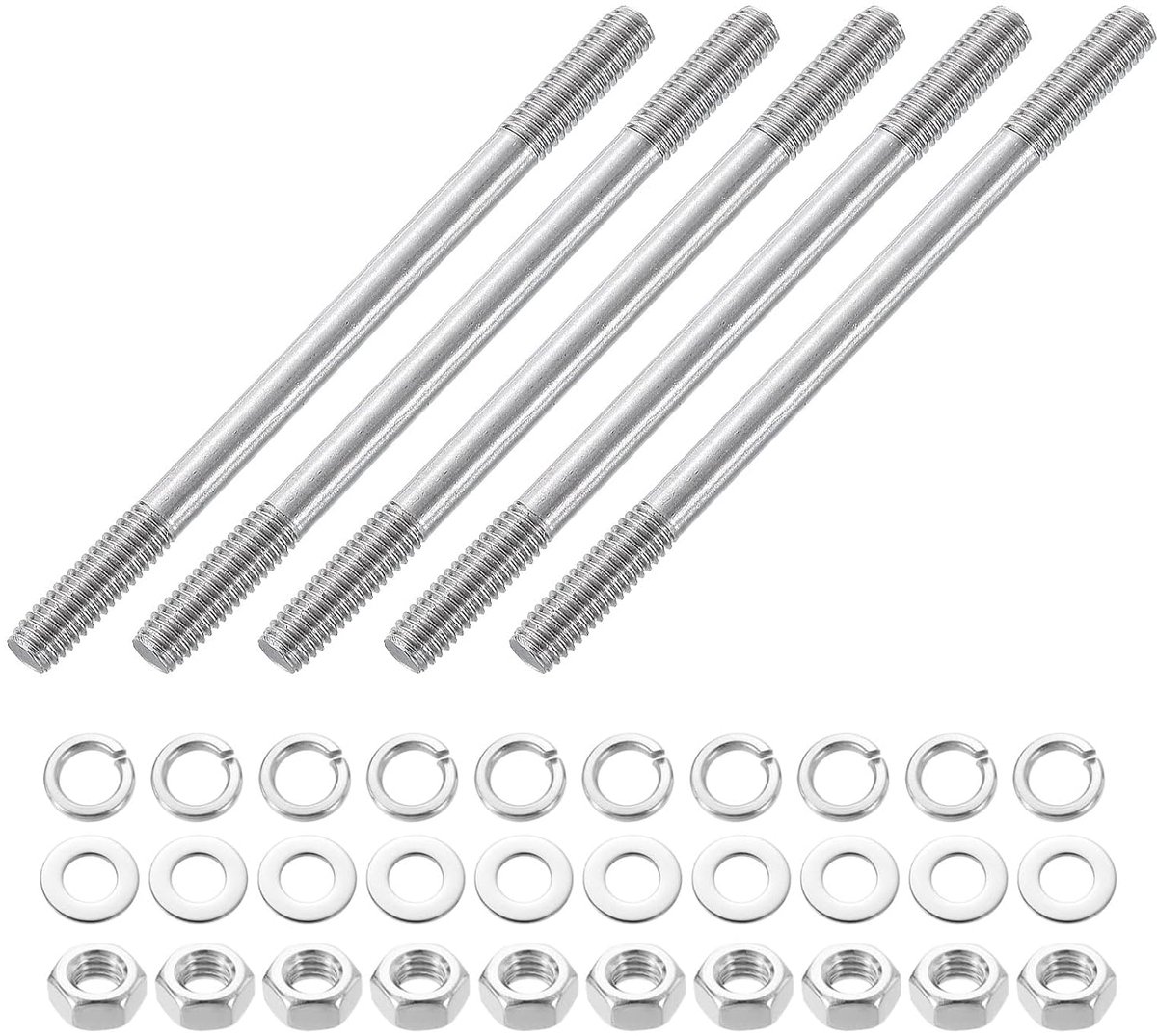 Dubbelzijdige schroefdraadstangen, M6 x 90 mm, 304 roestvrij staal, dubbele schroefdraadbouten met moeren en platte en borgringen, dubbelzijdig, voor huisonderhoud, 5 stuks