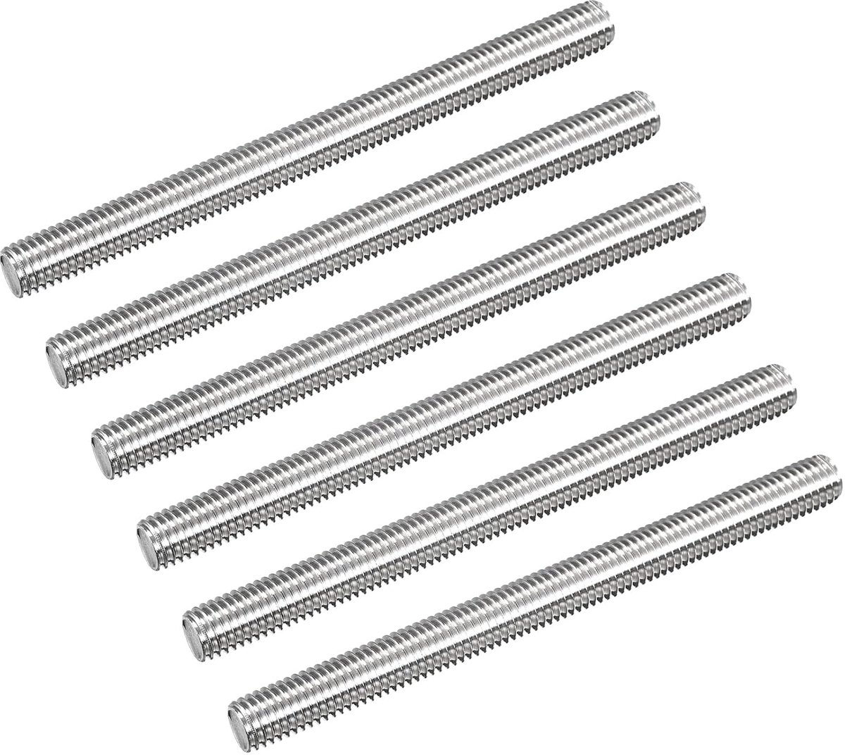 Schroefdraadstang M10 x 120 mm, draadhelling 1,5 mm, van roestvrij staal 304, rechtssnijdende schroefdraadstangen, 6 stuks
