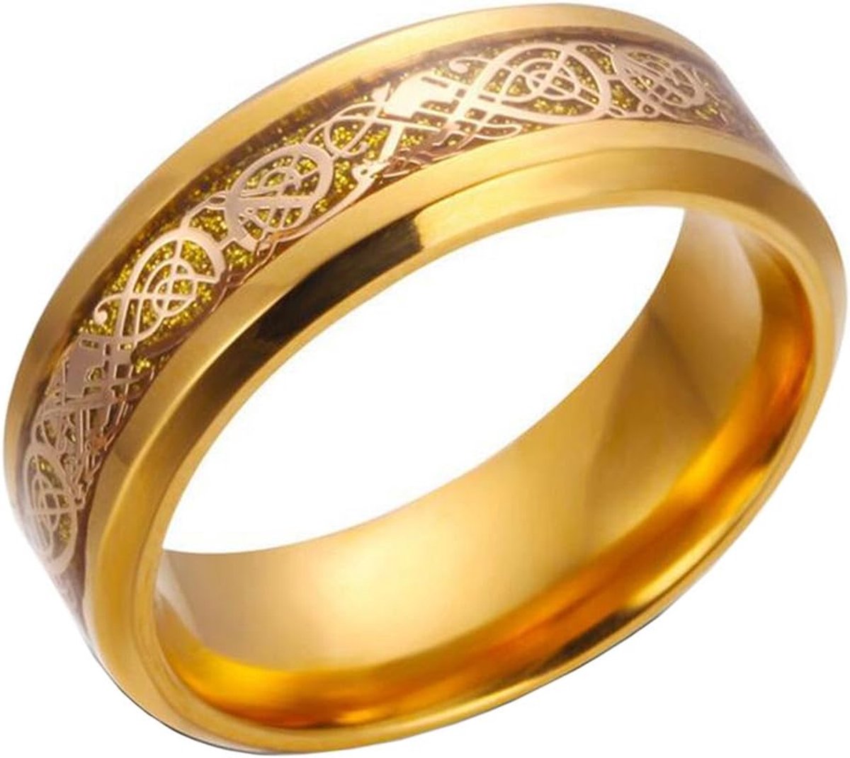 Heren roestvrij staal koolstofvezel Keltische draak ring trouwring 8mm