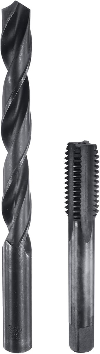 Schroefdraadtap-set, 5/8, 11 UNC, rechte draadschroefkranen, 100 mm extra lang en 13,5 mm spiraalboor 160 mm extra lang, zwart oxide machineschroefdraadboorset