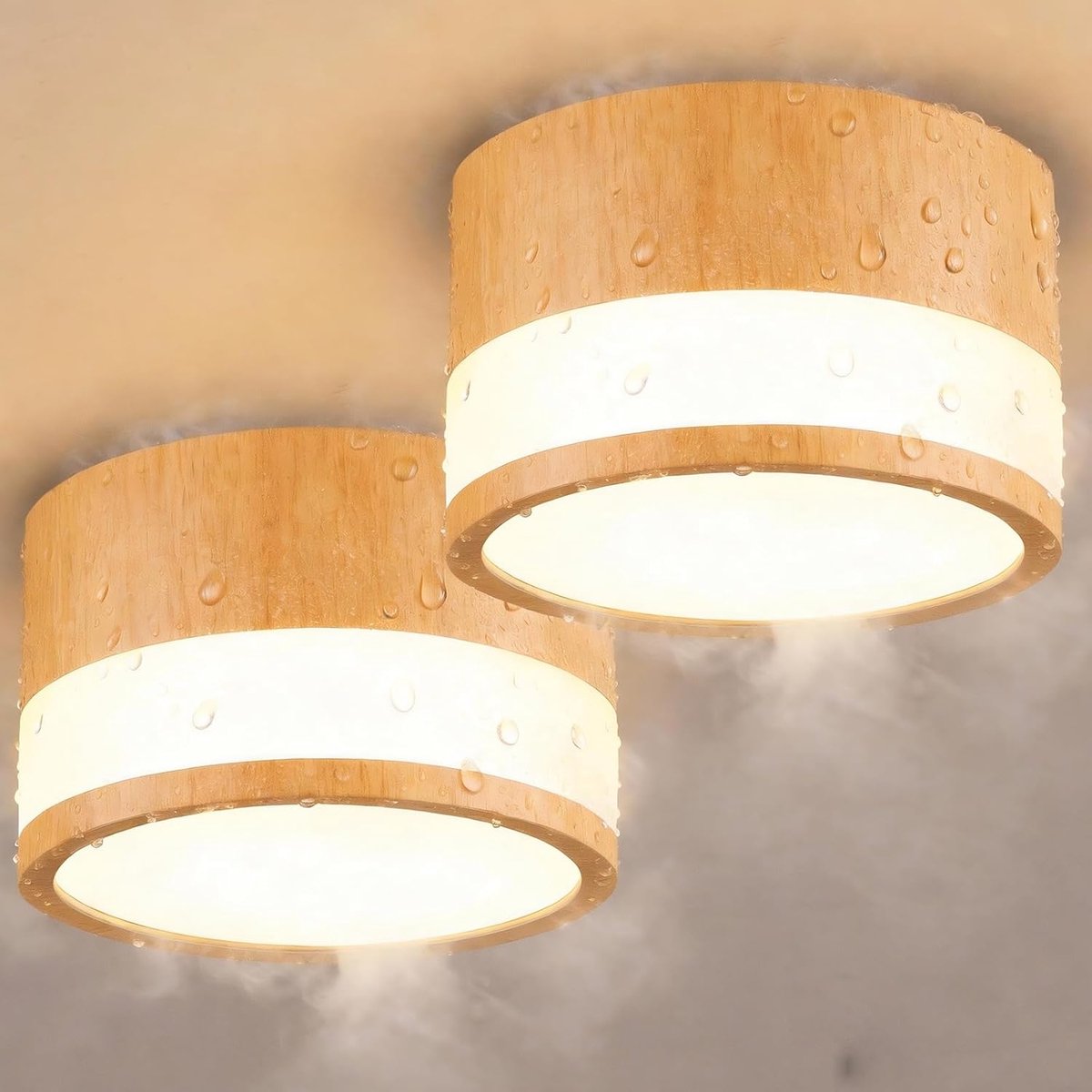 2 houten buitenspots, IP44, waterdicht, plafondlamp, led-spot, opbouwbuis, hal, entree, 12 W, warmwit, oppervlak, gemonteerd, hal, keuken, Ø 10 cm
