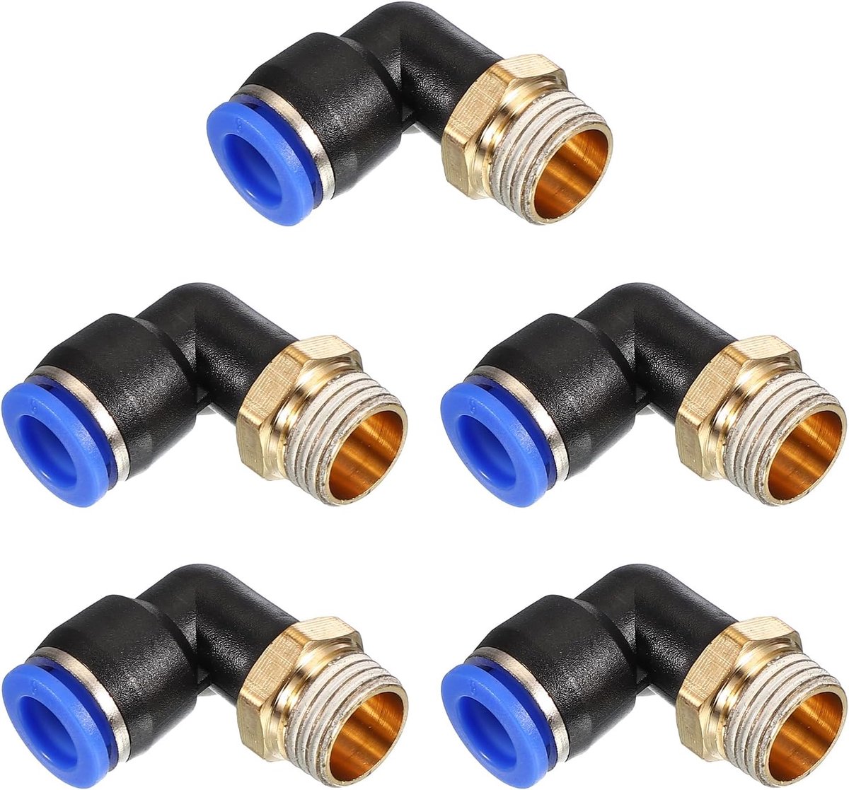 1/4 "Push to Connect Fitting, 5-pack PT buitendraad 90 graden aansluiten 8 mm buizenelleboog en rechte combinatie luchtbuisfitting pneumatische snelkoppelingsadapter, blauw