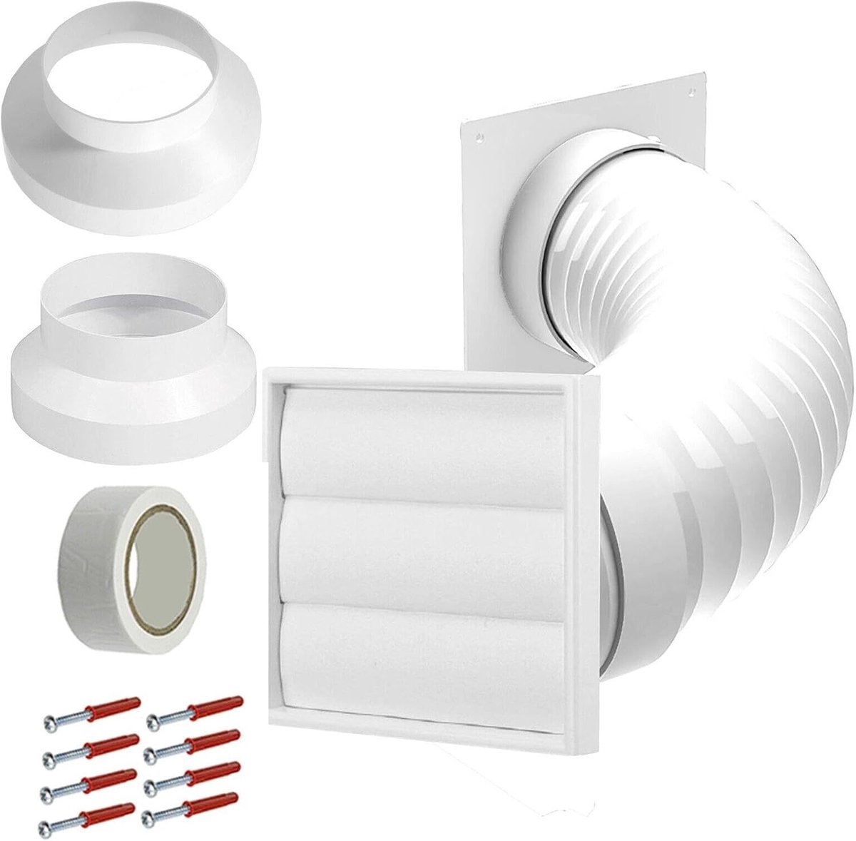 Externe ventilatieset voor airconditioning, 4" 5" 6" 100mm 125mm 150mm universele set voor buitenmuurventilatie (wit)