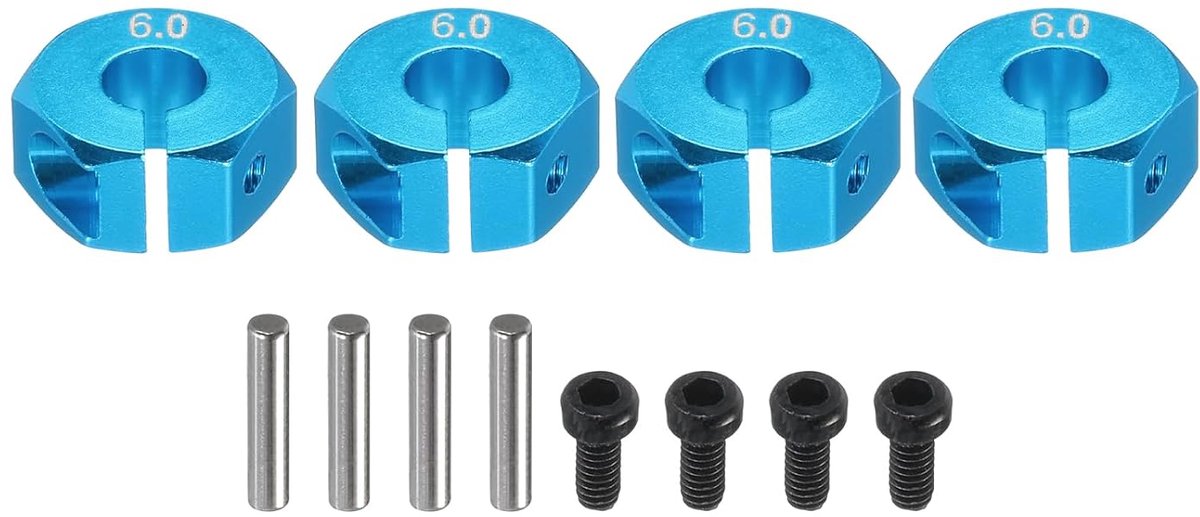 Zeshoekige aluminium naven 12 mm adapter voor wielen blauw dikte 6 mm met schroeven pennen voor reserveonderdelen voor RC auto 4 stuks