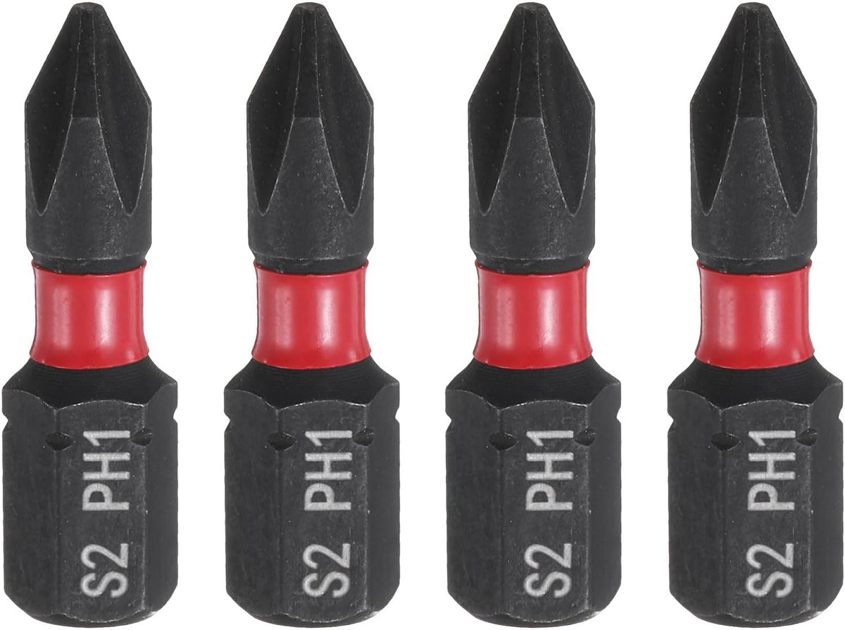 4 stuks PH1 Phillips schroevendraaierbit 1/4 inch zeskantschacht 25 mm/1 inch lengte magnetische kruiskop S2 stalen schroevendraaierbit industriële kwaliteit elektrische boorbits