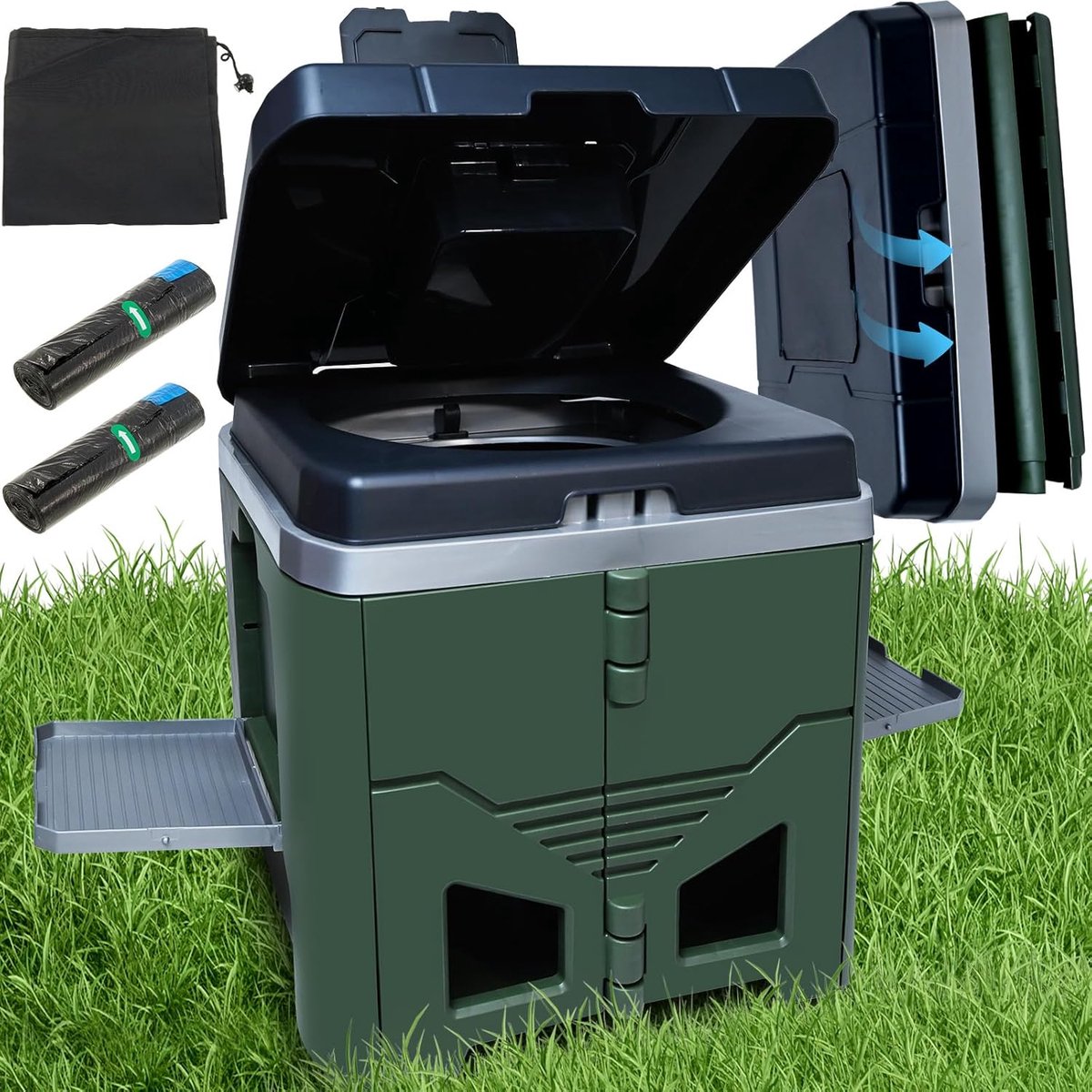 Campingtoilet, draagbaar toilet tot 150 kg, droog scheidingstoilet met tissuehouder