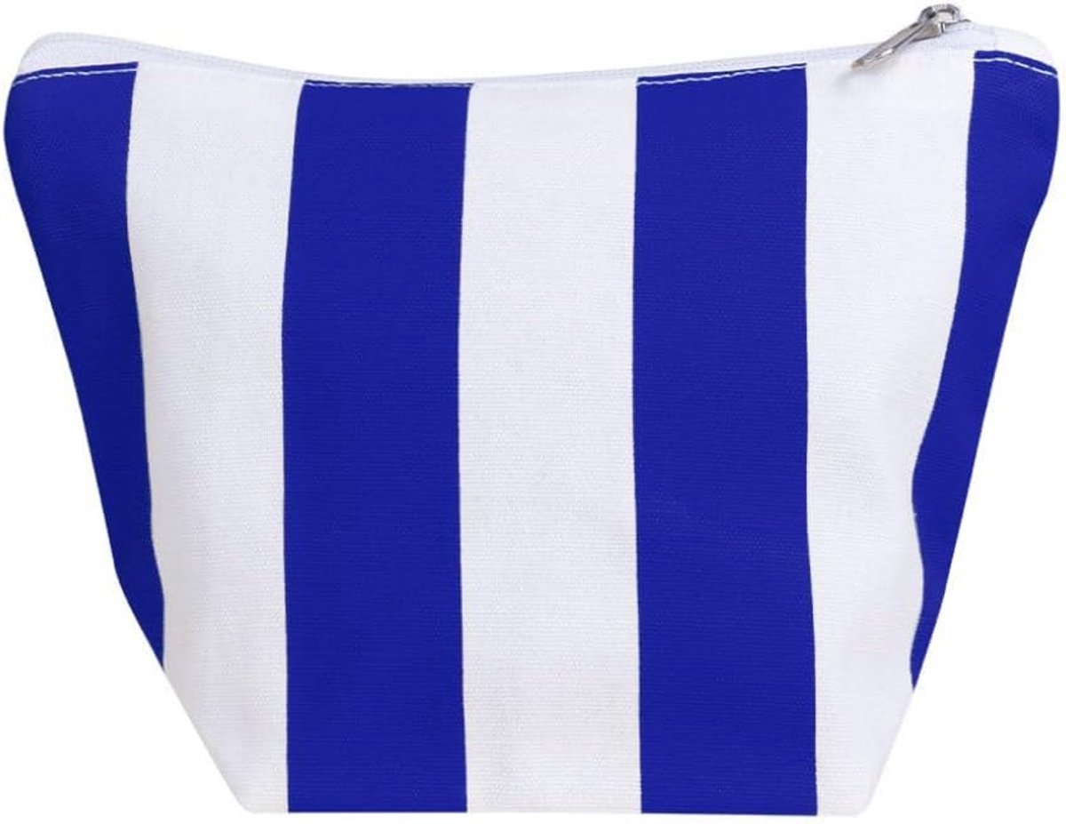Toilettas van gerecycled katoen, gestreept, 220 g, 22,5 x 10 x 17 cm, zomerdesign, toilettas voor strand en cosmetica, verkrijgbaar in blauw, beige en geel, Royal Blauw, 22,5 X 10 X 17 Cm, zomer