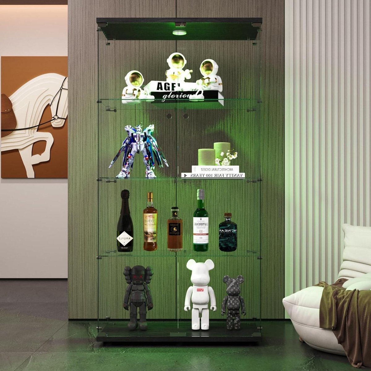 Glazen Vitrinekast - Staande Kast - Collectie Presenteren - Met LED en Slot - 164 cm Hoog - Zwart