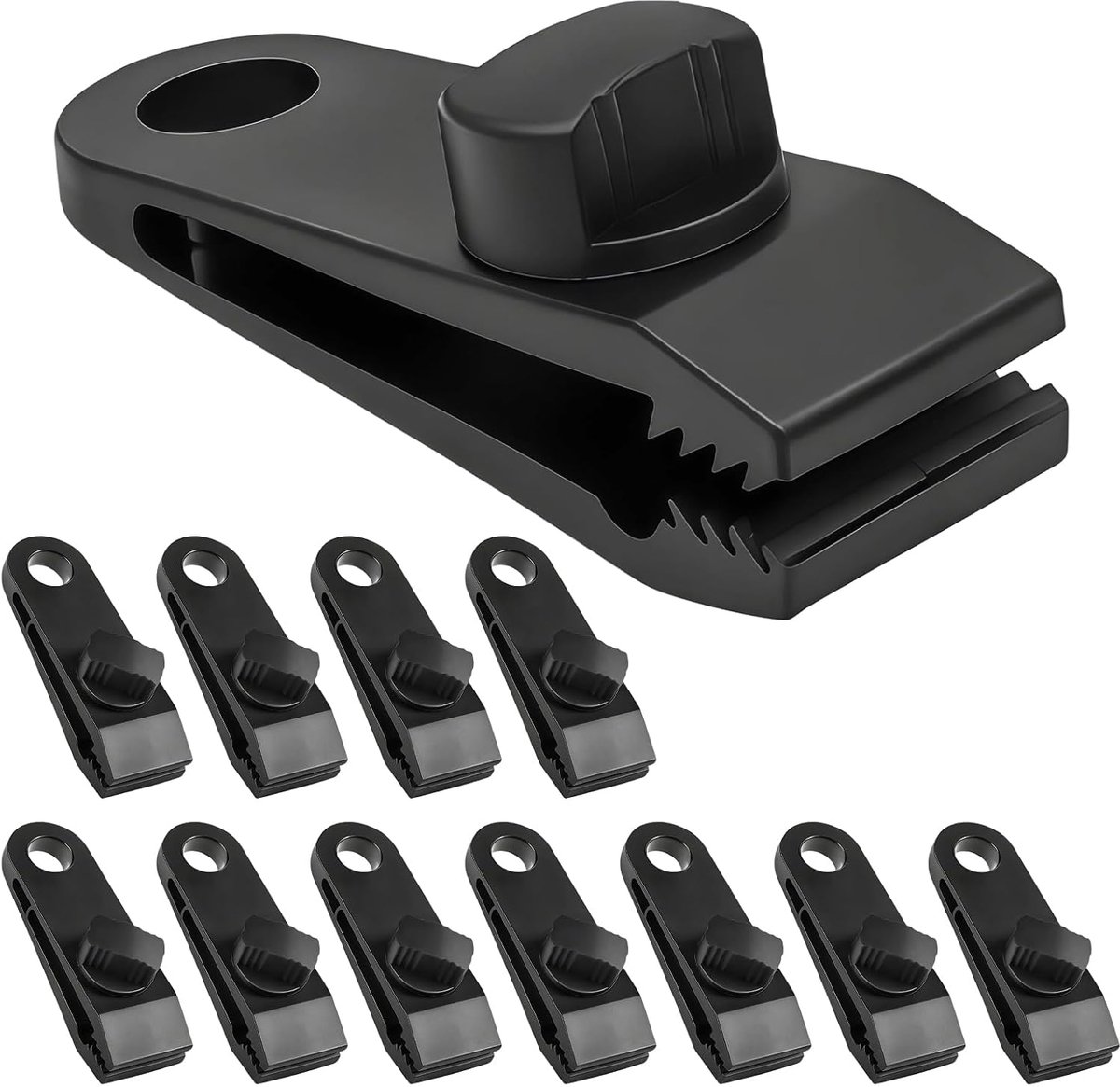 12 stuks zeilbevestigingen upgrade universele tentclips zwart | Universele zeilklemmen voor tenten en zonnezeilen, stevige kunststof clips voor luifels en afdekkingen, eenvoudig