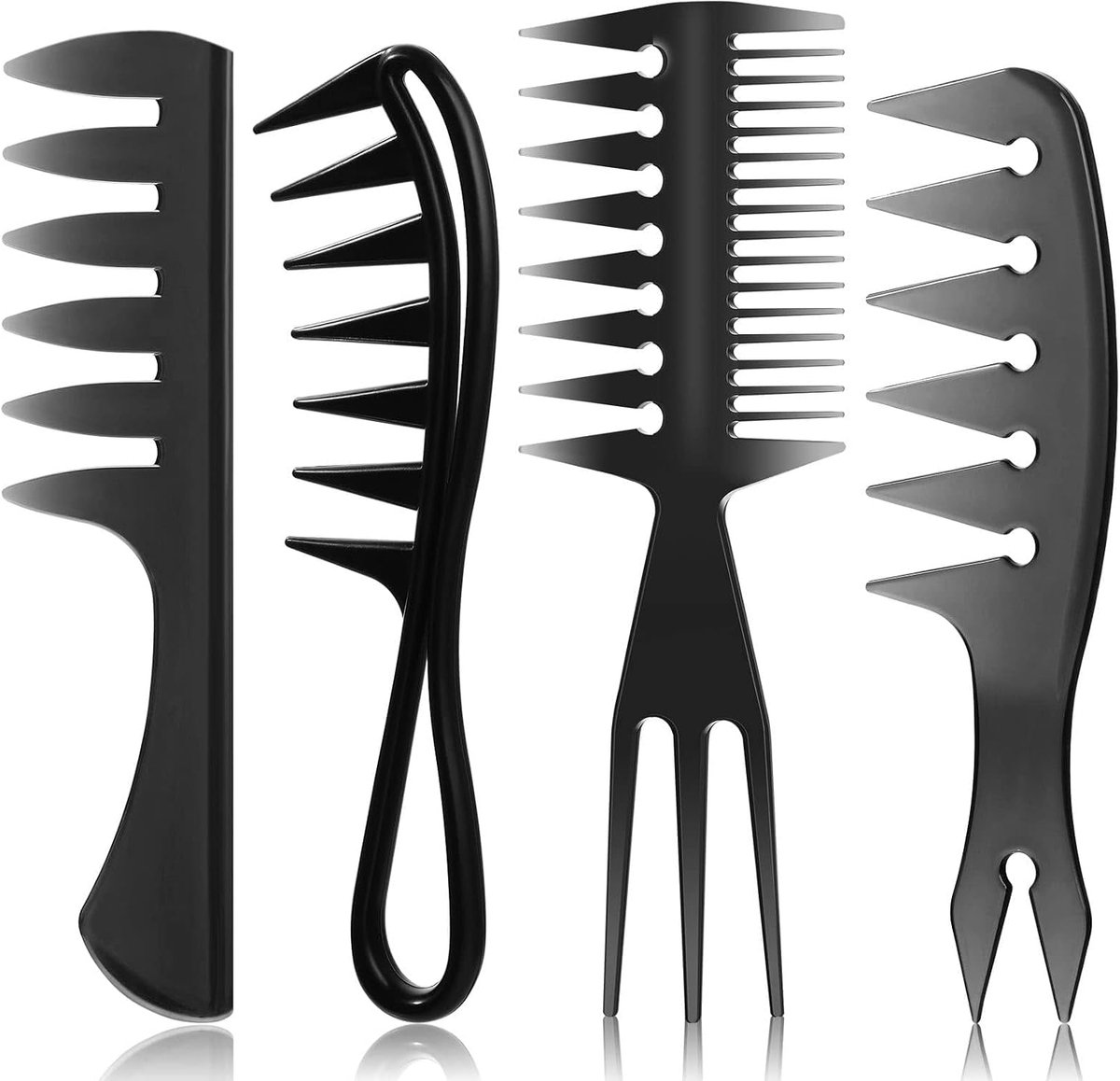 4 x kam met brede tanden, antistatisch, professionele kapperskam, robuust, voor mannen en vrouwen, verschillende haartypes