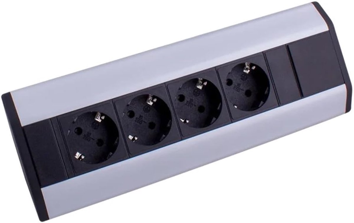 Socket voor keuken en kantoor – hoekstopcontact gemaakt van aluminium en hoogwaardig kunststof, ideaal voor werkbladen, tafelstopcontact of onder-unit stopcontact, 4-weg socket element 4 socket