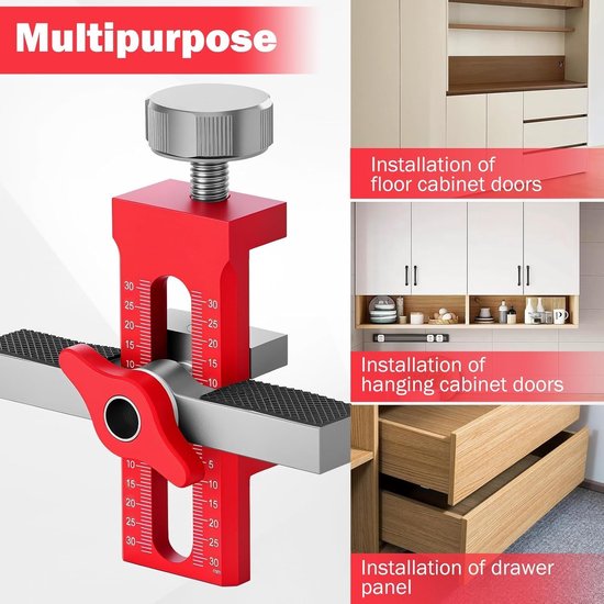 Jig, Aluminium Legering Deurscharnier Positioneringsgereedschap, 0-40 Mm Borddikte, met Rubberen Kussens, voor Kasten met Frameless en Gezichtsframe, Fitting — afbeelding 5
