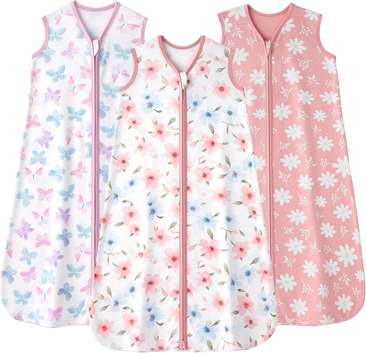 12-18 maanden, 0,5 TOG, draagbare babydekens van katoen, 3 stuks, ademende zomerslaapzak voor pasgeborenen, 76-89 cm, roze vlinder
