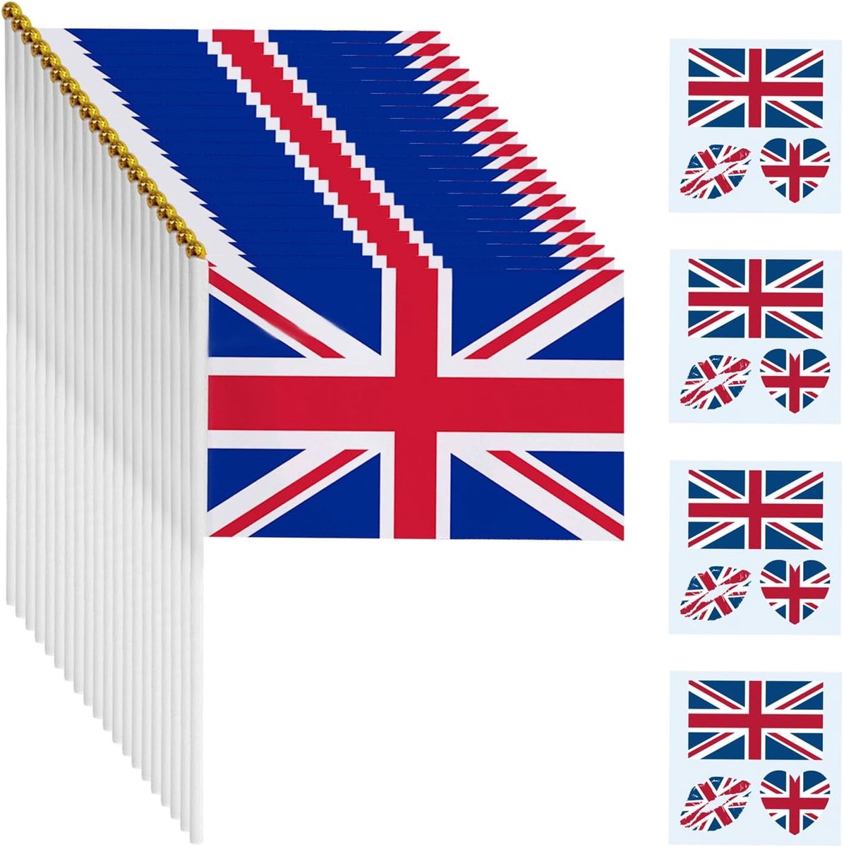 20 Britse Hand-Cranked Vlaggen, 4 Gezicht Stickers Voor Britse Vlaggen, Kerstversieringen, Rekwisieten Voor Wedstrijd Partijen, Geschikt Voor Armen En Wangen.