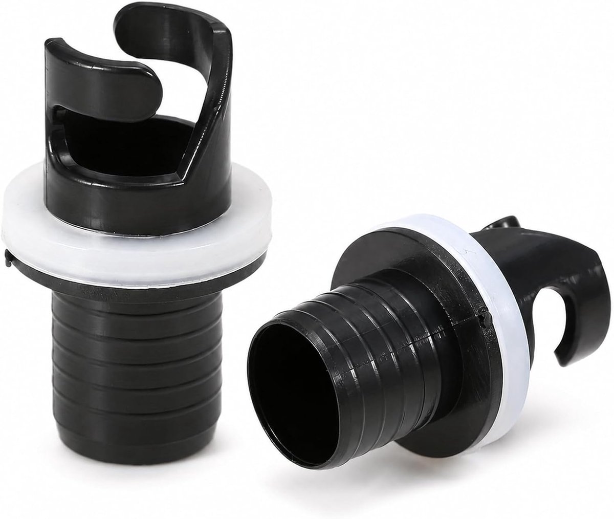 2 stuks voetpompslangadapter voor boot, SUP, kajak, met slangadapter, surfaccessoires, waterdicht, herbruikbaar, kunststof ventieladapter, zwart
