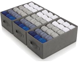 edihome, Closet Organizer voor Kleding – Lade Organizer met Compartimenten, Opvouwbare Stoffen Ladeverdeler voor Ondergoed, Sokken en T-Shirts, Kast Organizer (3 Pack - 6 Compartimenten - Donkergrijs)