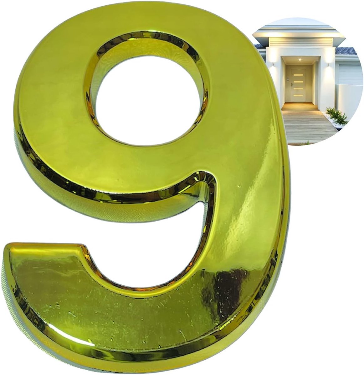 - Deurnummer 3D - 10 cm - Premium geborsteld kunststof - glanzend gouden effect - extra sterke lijm - deurnummer, straat, huis (9, goud) PARC001
