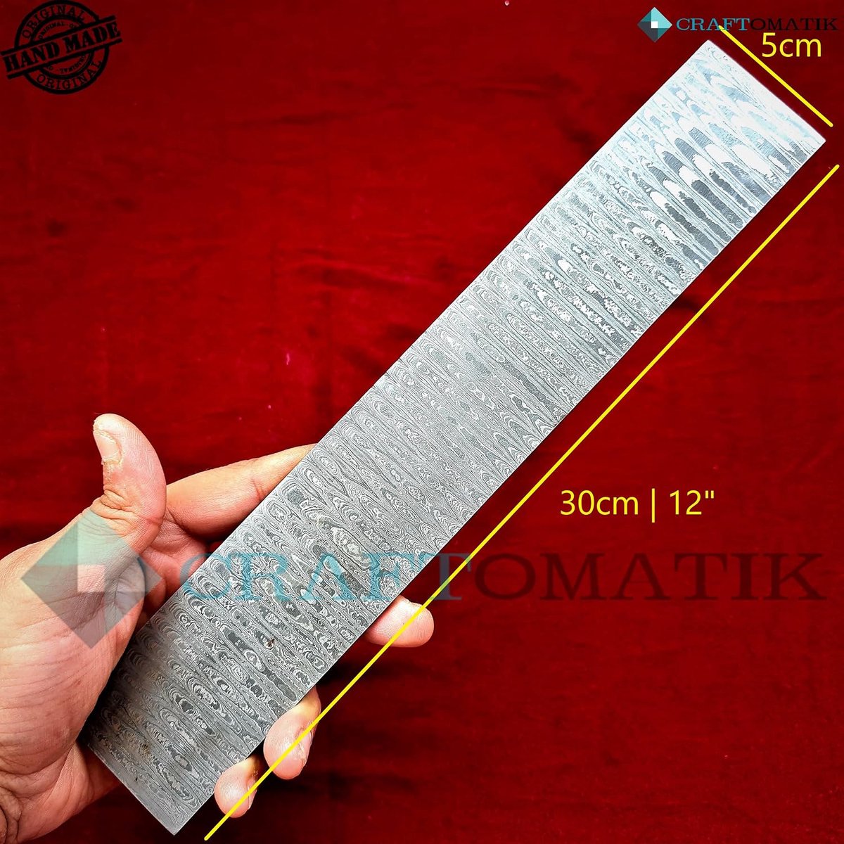 Roestvrij staal | ruw staal damastplaat | 1095 + 15N20 damaststaal | 30 cm - 12 inch | LADDER patroon - DB05