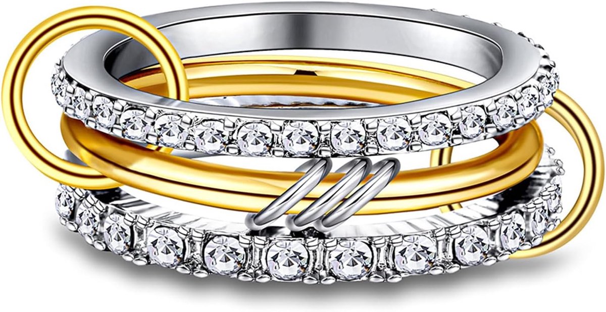 Ring Stack Dames zilver – stapelbare vingerringset van koper, verguld en waterdicht, hypoallergeen, maat 7-9