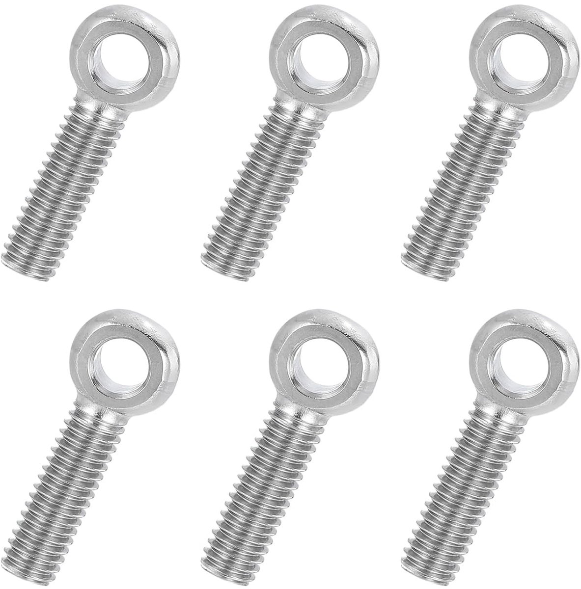 6 stuks draaibare oogschroeven met schouder M6 x 25 mm, roestvrij staal 304, metrische schroefdraad, fisheye-opening, schuifbouten, meeneemaccessoires, metaal, zilverkleurig