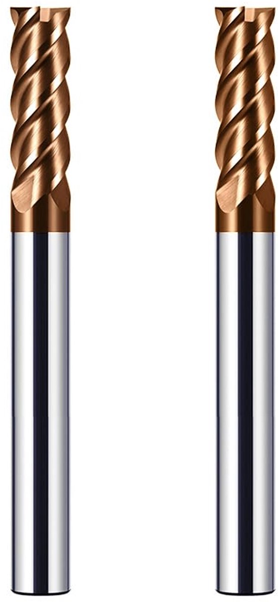 2PCS Hardmetaal Frees 6mm, 4 Tanden/4 Snijden CNC frees, goudkleurig TiSiN gecoat, CNC schachtfrees metaalfrees 6mm voor Staal Metaal hout Acryl Kunststof (6mm)