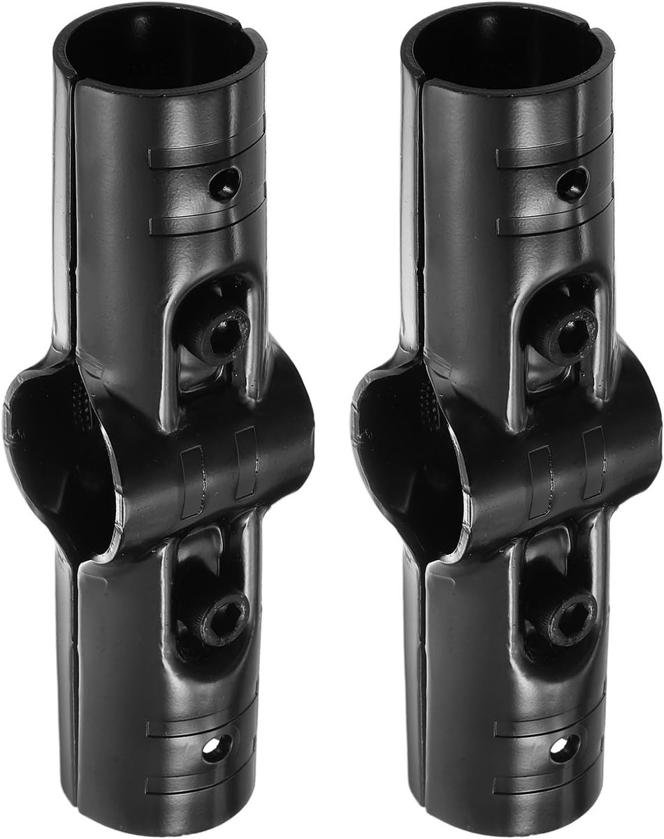 2 stuks rechte structurele buisverbinders, 1-1/8" 4-weg metalen verbindingsstukken hoekbuisarmaturen eindrailklem met schroeven voor doe-het-zelf plank tuinsteun, zwart