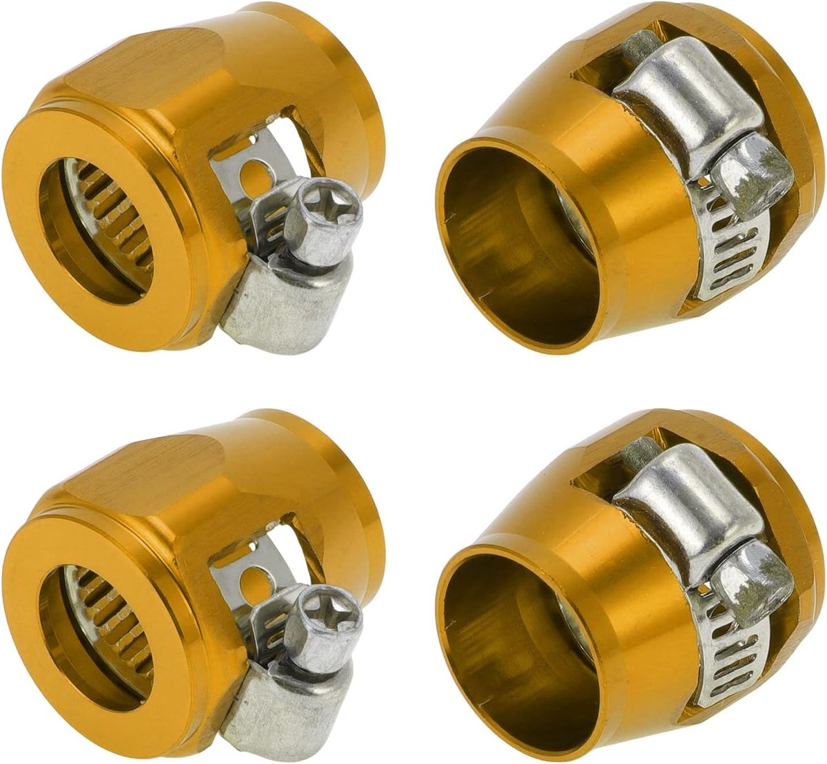 Slangklem/rubberen slang-eindklem voor olie- en brandstofbuizen, robuuste aluminiumlegering, 4 stuks, goudtint