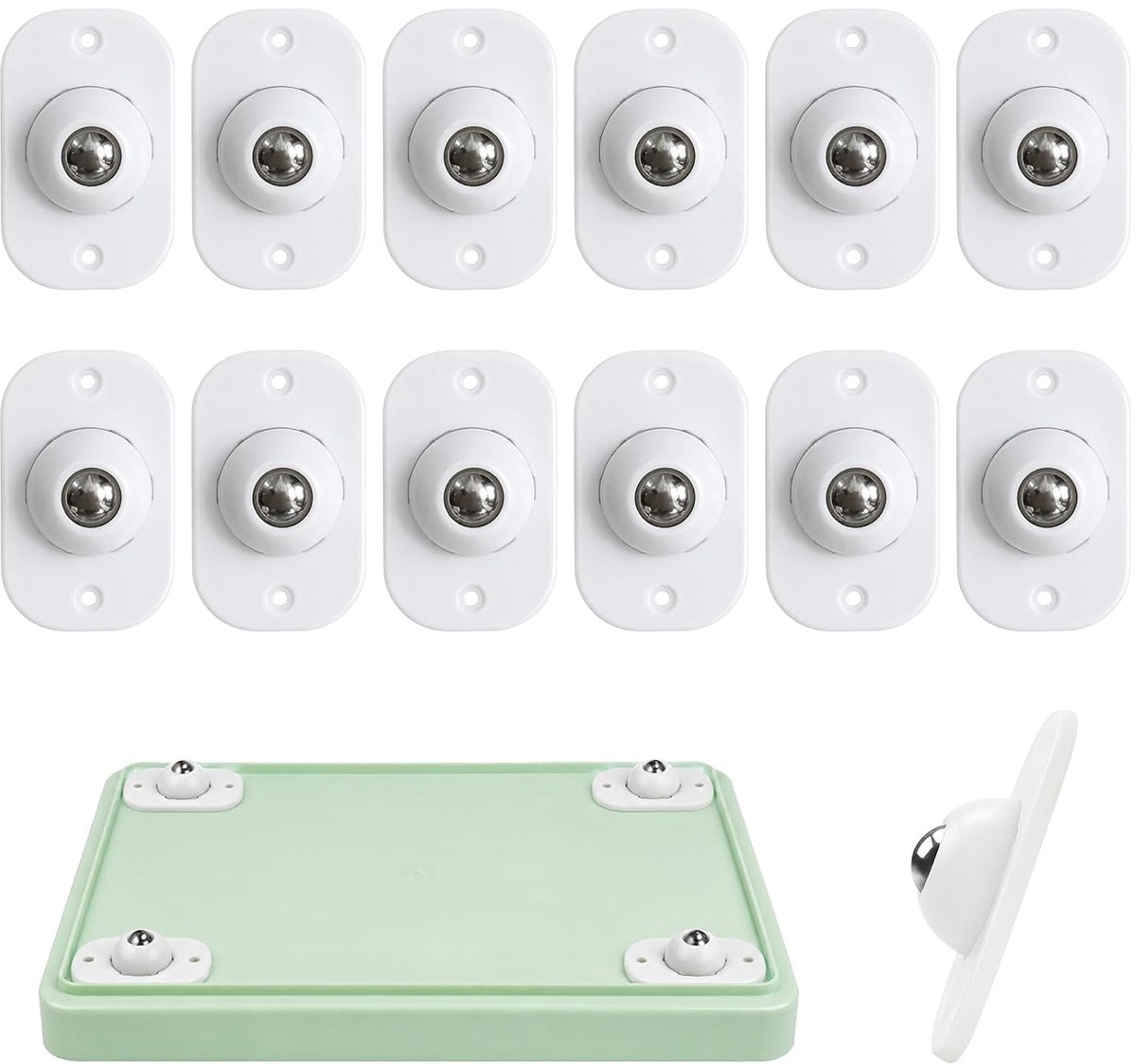 mini-wielen, 12 stuks, wit, 360° kogelwielen, klein voor keukenapparaten, kleine wielen voor keukenapparaten met stalen ballen, wielen voor koffiezetapparaat en vuilnisemmer, zonder boren