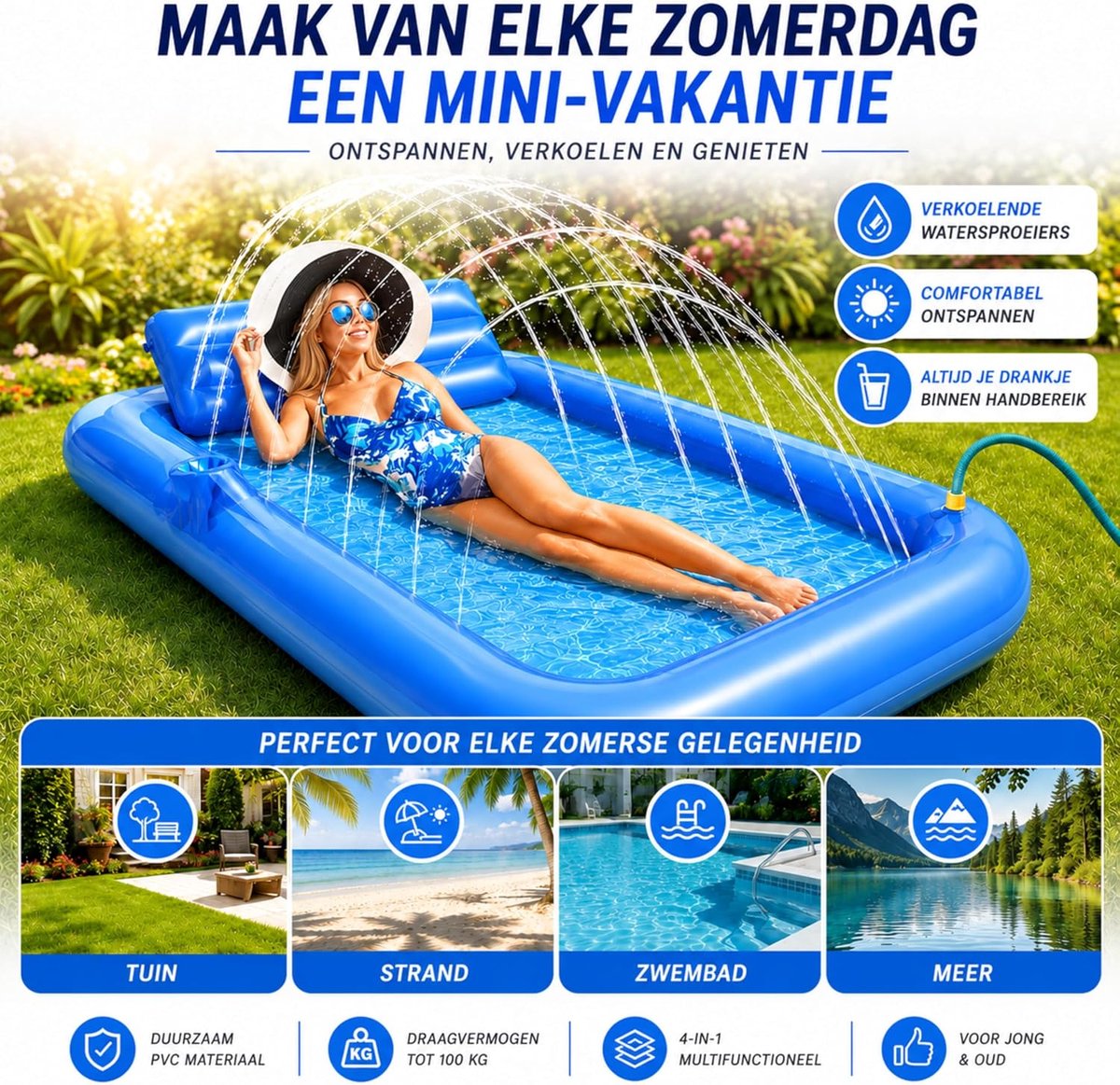 Floating Bed met Sproeier - Drijvend - Inclusief sproeier - Perfect voor ontspanning - SnelShoppen