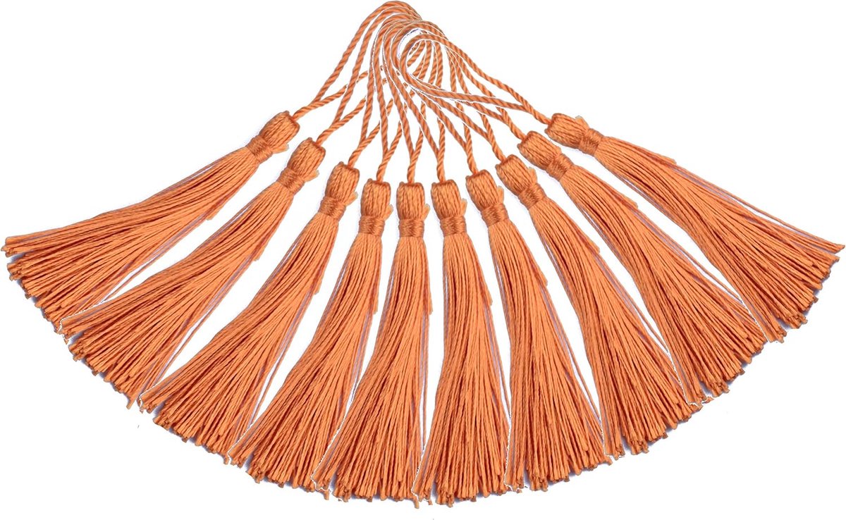 100 stuks 13 cm / 5 inch zijden floss bladwijzer kwastjes met 5 inch koordgesp en kleine Chinese strik voor het maken van sieraden, bladwijzers, knutselaccessoires (donkeroranje)