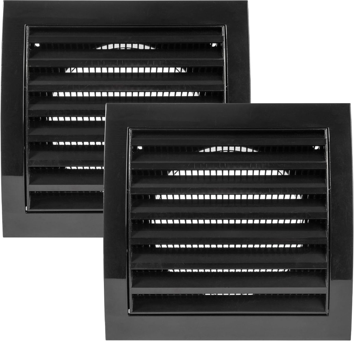Vent Systems 10 cm zwart pak van 2 ventilatieopeningen voor luchtroosters en badkamer uitlaatopeningen pijp, zwart lamellen droger ventilatierooster - uitlaat, toevoerluchtregister rooster met flens