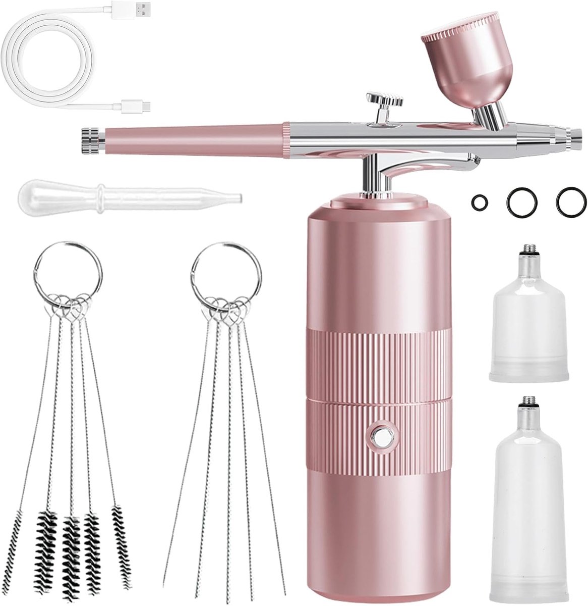 Set met Compressor: Spuitpistool Draadloos, Airbrush Kit, Draagbaar Airbrushpistool met Compressor, USB Oplaadbare Handheld Spuitpistool Set voor Huid Hydratatie Nagels Tattoo Make-up, Roze