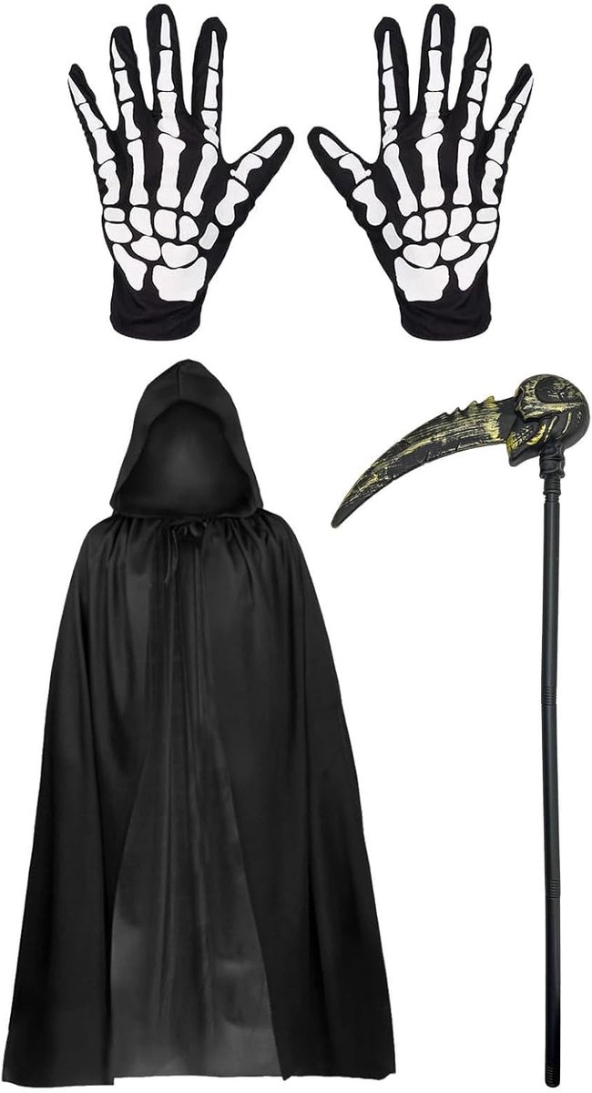 Kostuum Doodgraaf Outfit Volledige Set met Hoed, Handschoenen en Zeis - Perfect voor Halloween Feest - Maat L