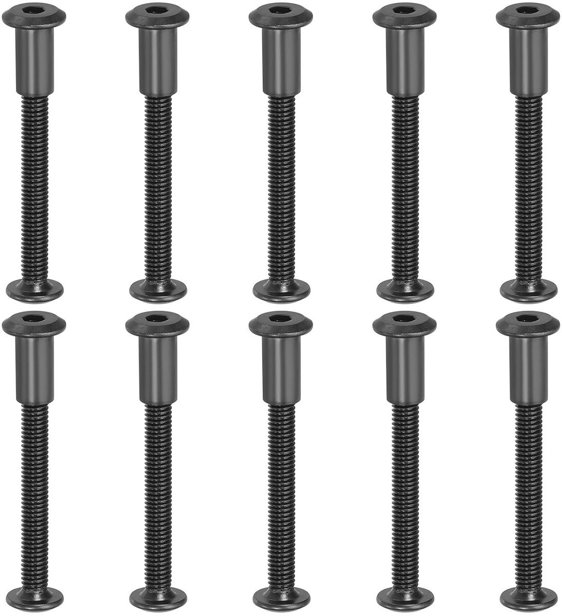 Chicago Zeskantschroeven, M6 x 50 mm, 10 sets schroeven, bindschroeven, zeskantverbinding met moer, voor meubelreparatie, album, leer, fotoriem, zwart
