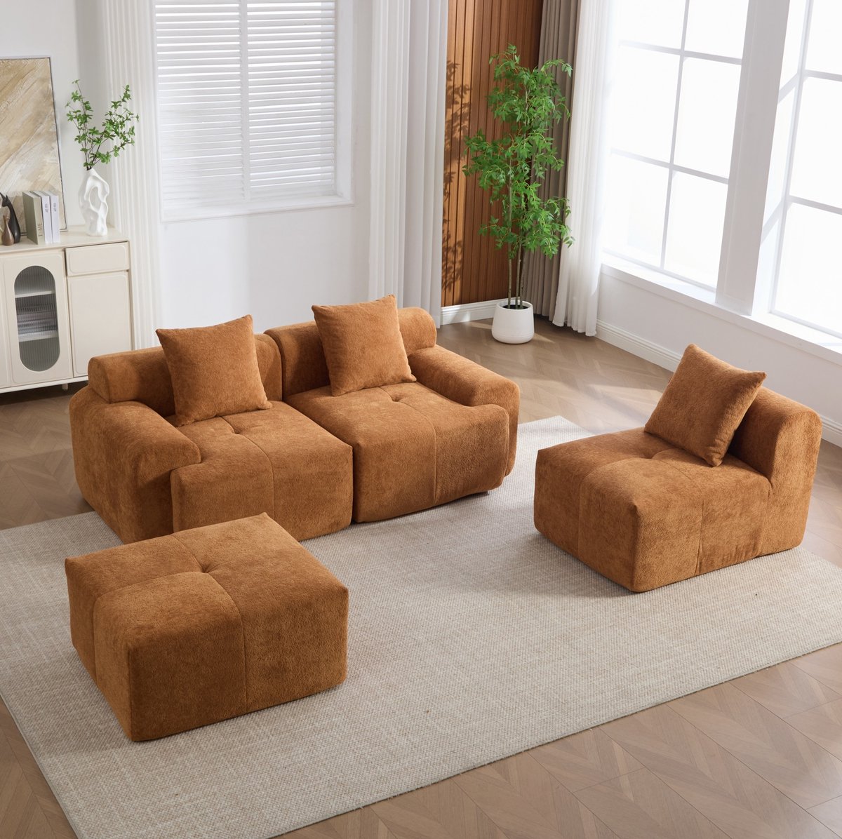 COVREO Hoekbank 268 x 174 x 81 cm oranje, stof met 4 modules zonder montage Orange