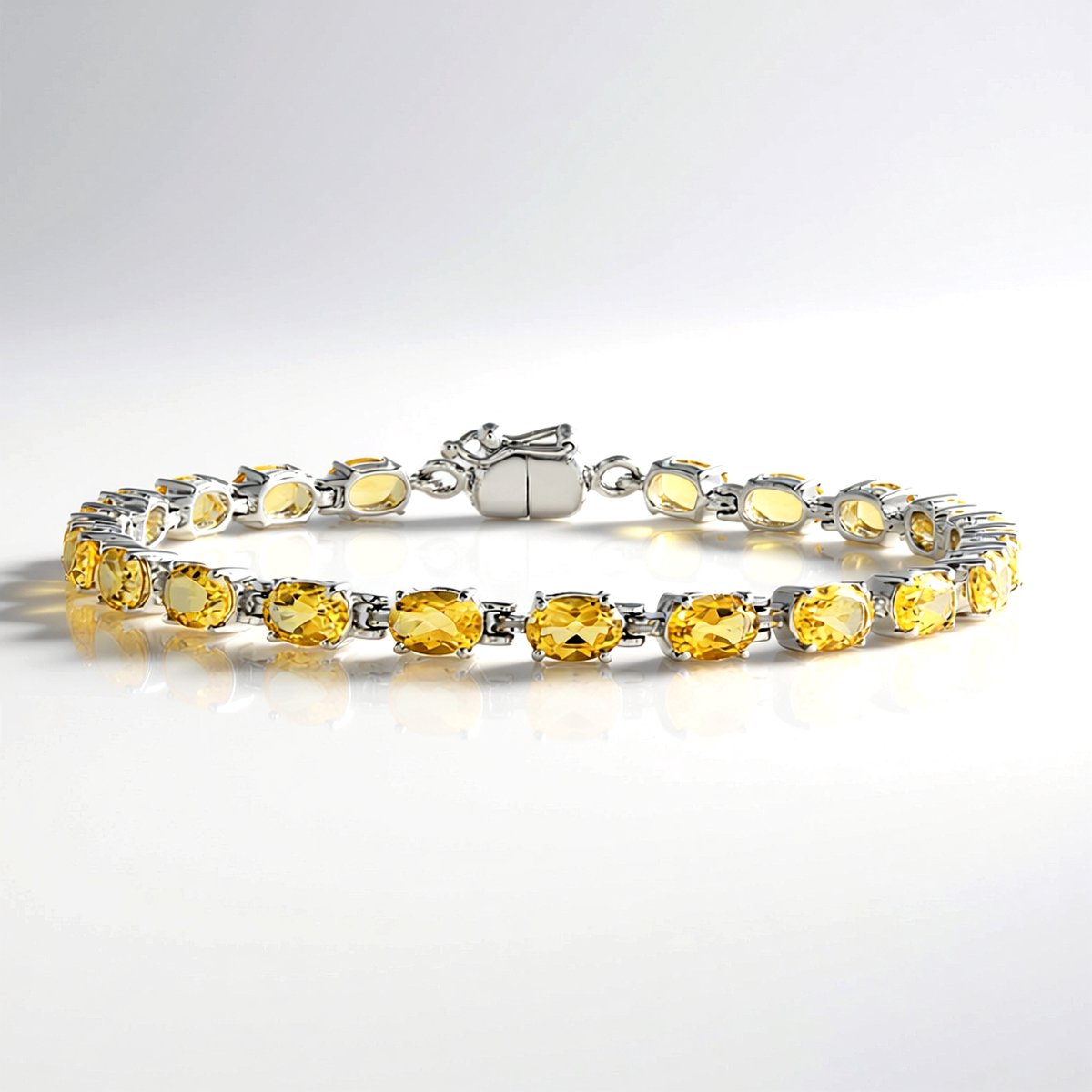 Cavill - Zilveren Armband met 7,722 Ct Citrien - 925 Sterling Zilver - Elegante Armband met Gele Edelstenen - Magnetische Sluiting - Lengte 19 cm