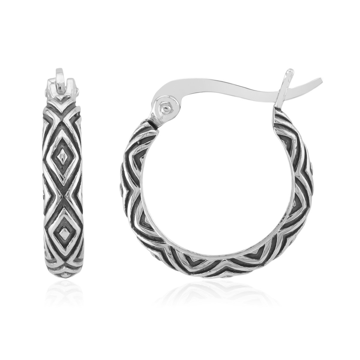 Cavill - Lichtgewicht Zilveren Oorbellen - 925 Sterling Zilver - Geoxideerde Filigrain Oorbellen - 15 mm - Moderne Zwarte Look - Dames Trendy Sieraden