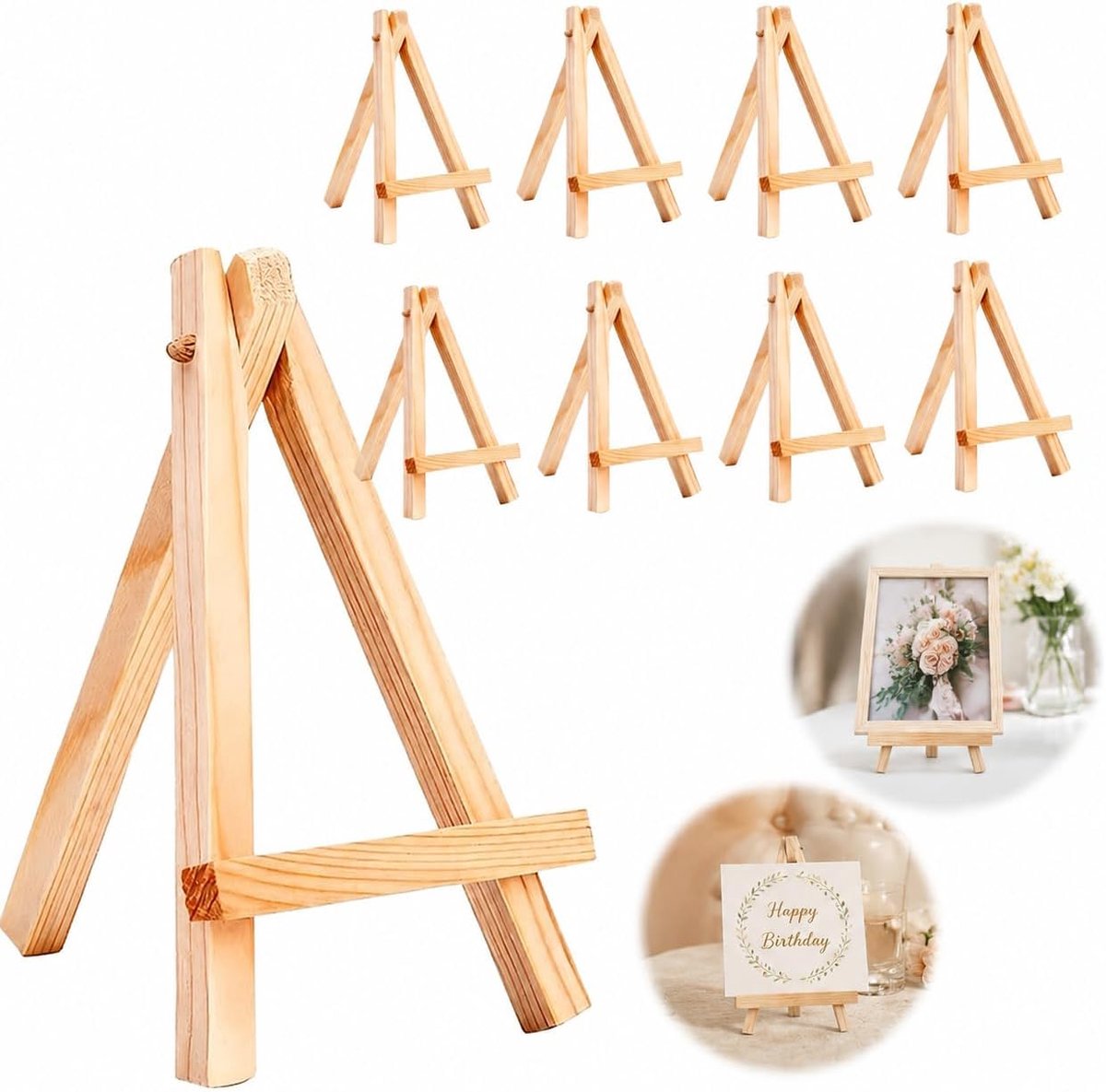 Mini tafelstandaard 15cm - houten trifoot set - 8 stuks - ideaal voor feestdecoratie - SnelShoppen