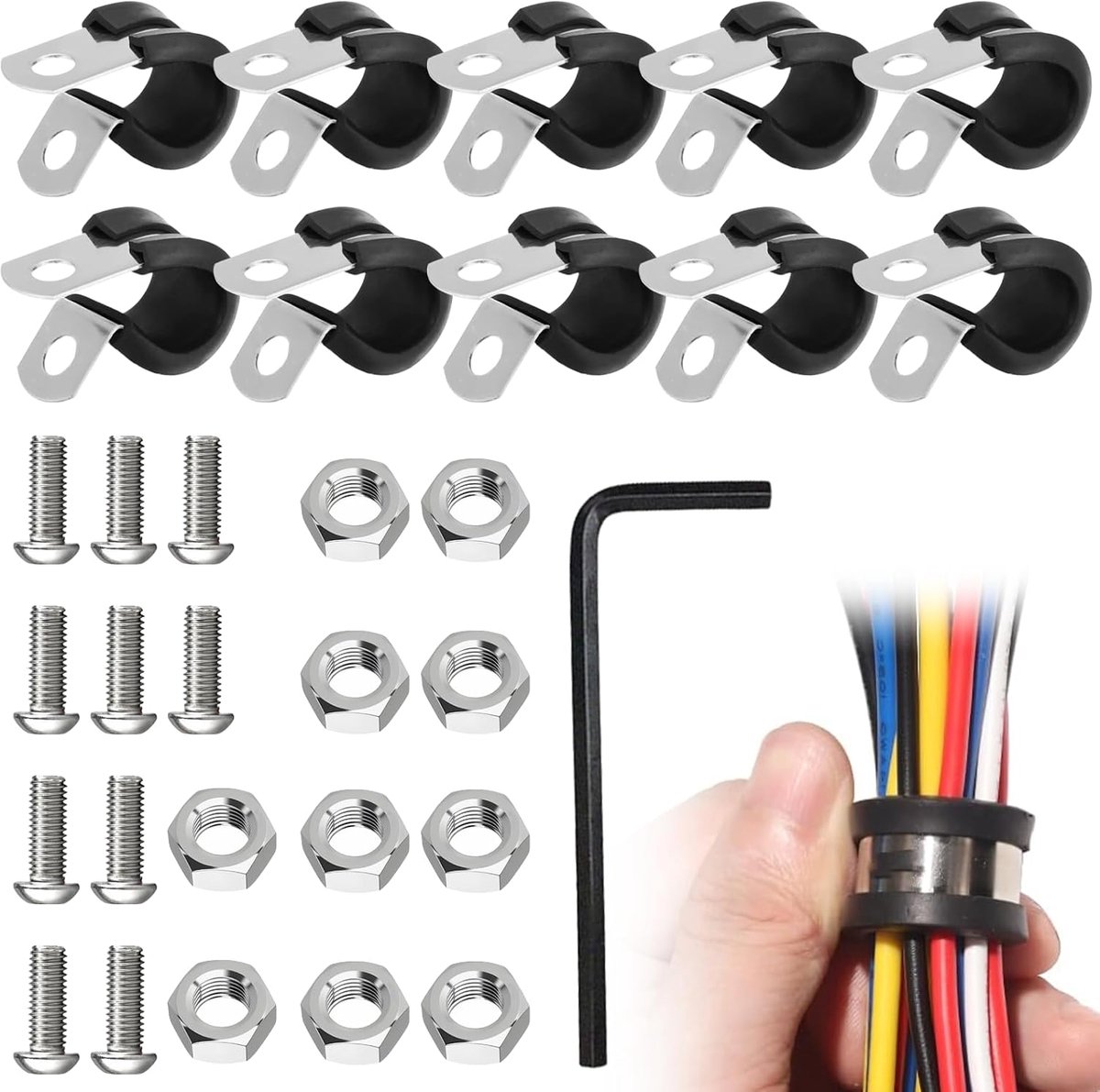 Kabelklemmen 6mm - RVS P-klem met rubber - Vibrationbescherming - Voor kabels en slangen - SnelShoppen