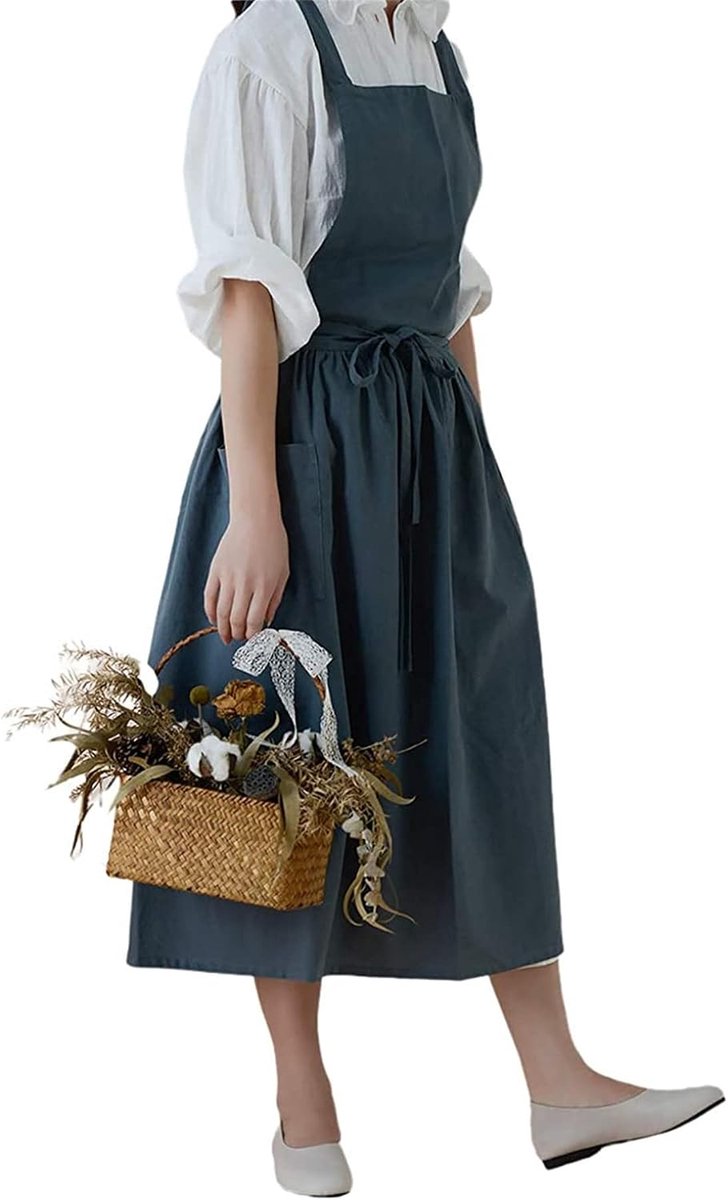 Pinafore Schort met Zakken - Waterdicht Katoen - Kruisbanden - Perfect voor Koken en Tuinieren - SnelShoppen