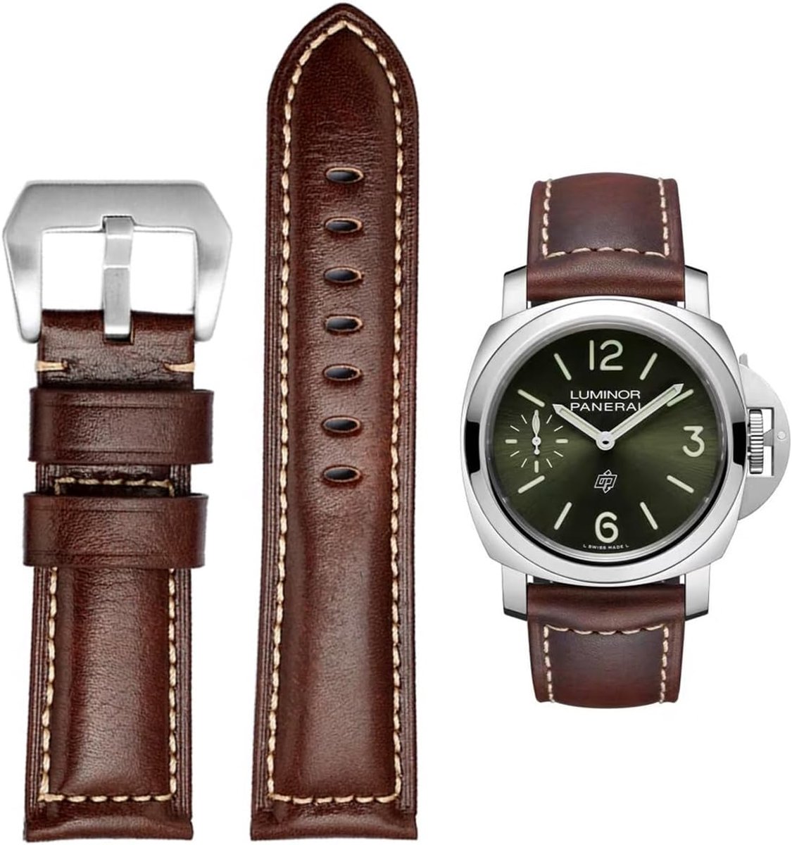 Horlogeband 22mm 24mm 26mm - Leer Vintage Militair - Vervangband voor Luminor 44 - Comfortabel dragen - SnelShoppen